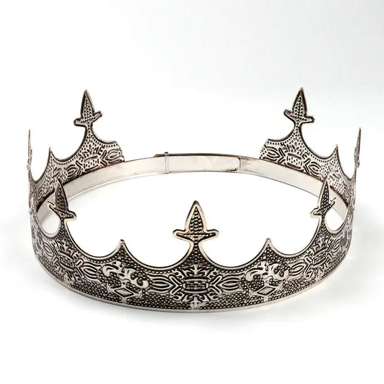 QS Vintage Full Round King Headdress Men's Crown Metal Engraving Pattern for Prom Wedding Anniversary Engagement Made Alloy