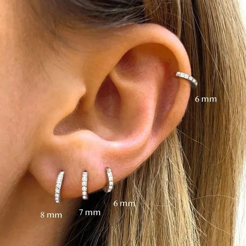 Colorful Hoop Earrings for Women Minimalist Round Gold Plated Zircon Simple Cartilage Ear Piercing Jewelry Multiple Sizes