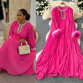 New Women's Solid Color Dress Round Neck With Diamond Loose Fluffy Patchwork Pleated Skirt