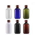 Wholesale 500ml Thicken PET Round Shoulder Black Walnut Bamboo Cap Colorful Shampoo Bottle Bamboo Cap Cosmetic Bottle