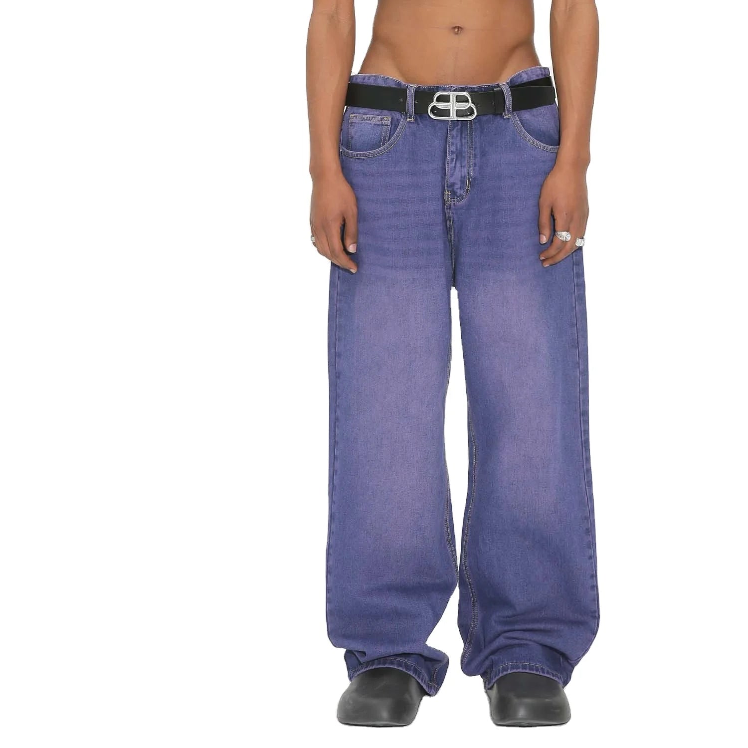 2024 Wholesale Plain Color Jeans Quality Washed Denim Jeans Baggy Fit  Jeans for Men