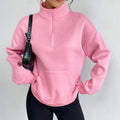 F230485 Women's Half Zip Pullover Sweatshirt Quarter Zip Oversized Fleece Lapel Sweatshirt Turtleneck Casual Women's Sweatshirt