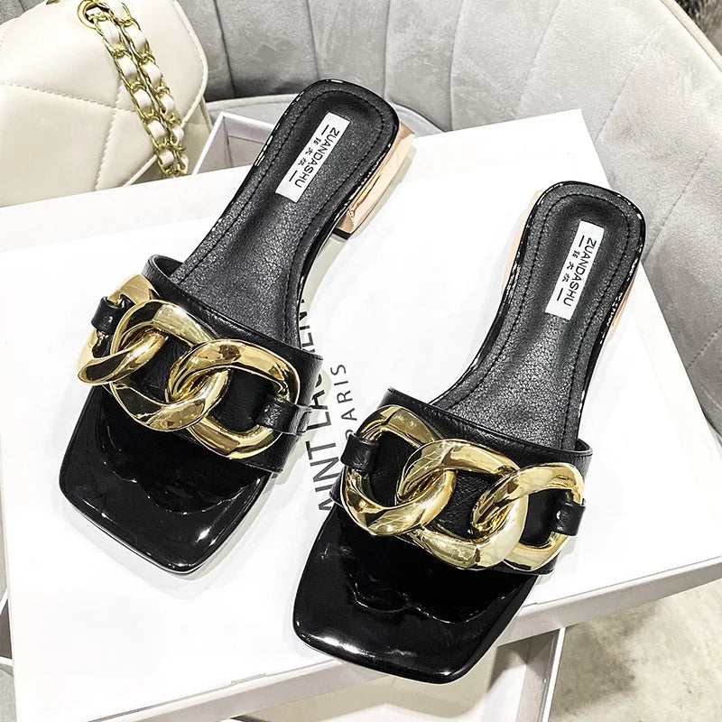 Sandals Women's Chains High Heels Niche Sandals Versatile Wear slippers Outside Women's Shoes Are Comfortable and Versatile