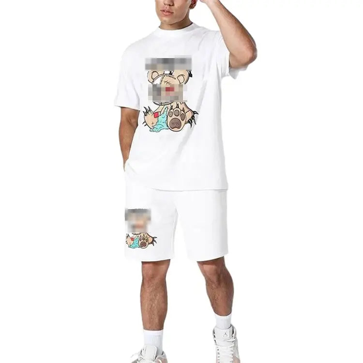 Custom Printed Graphic Logo Casual Woven Breathable Cotton Designer Men's Plus Size Short Sleeve T-Shirt Set