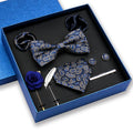 Men's 8-Pc Set Polyester Jacquard Ties Pocket Square Cuff Links Butterfly Bowtie Paisley Design Silk Hankies Striped Logo