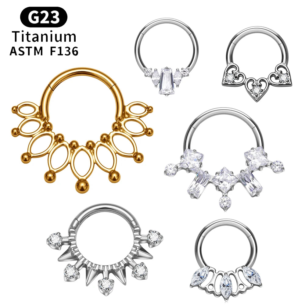 ASTM F136 TItanium Gemstone Septum Clicker Piercing Zircon Hinged Luxury Nose Rings Ear Tragus Daith Earrings Jewelry