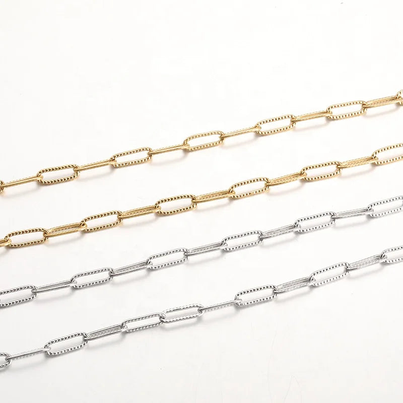 Tarnish Free Oval Stainless Steel Metal Textured Paper Clip Link Chain for Chain Jewelry Set Making