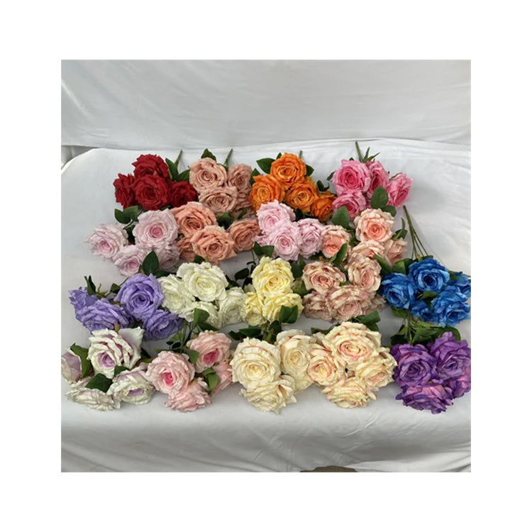 China Manufacture 5-head Thailand Queen Rose  Ground Cloth Artificial Flower Rose