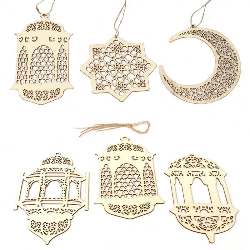 Islam Eid Ramadan Mubarak Wall Decoration Wooden Hanging Lantern Pendant Happy Eid Hanging Sign XD064