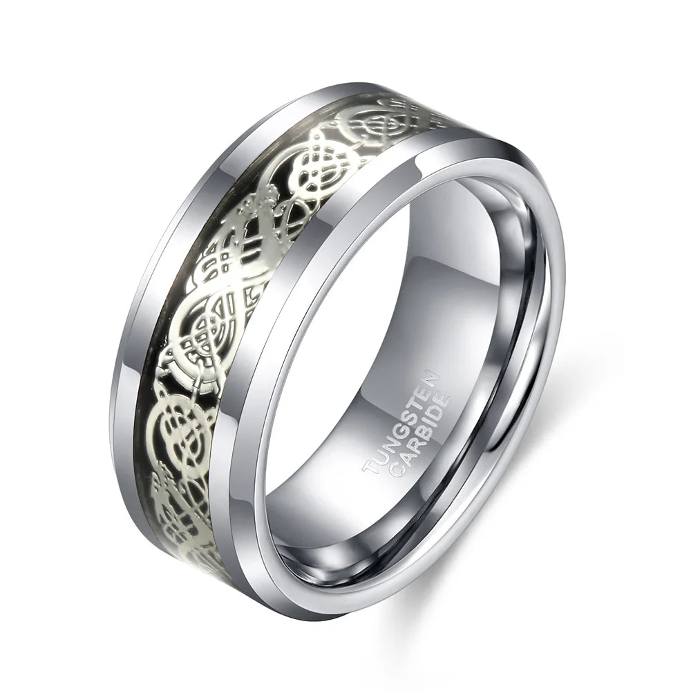 OAHLAN 6mm 8mm Waterproof Trendy Men Silver Color Tungsten Carbide Ring Engagement Wedding Band Dragon Inlay Fashion Jewelry