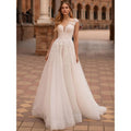 13145#Elegant Simple Wedding Dresses A-Line Boat Neck Cap Sleeves Illusion Back Sweep Train Lace Applique Wedding Bridal Gown