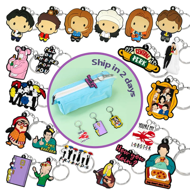 Cartoon Character Classic Comedy Series Keychain Cute PVC Friend Themed Bag Charms Travel Souvenir Stylish Accessories for Fans