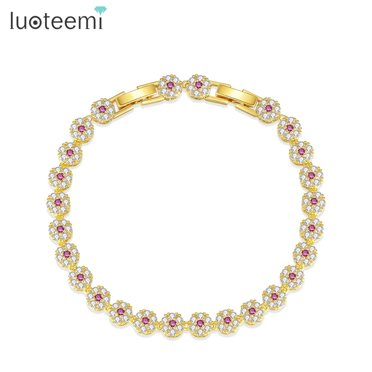 LUOTEEMI Iced Out Woman Tennis Bohemian Flower Designer Girl Braided Luxurious Flower Zircon Luxury Bracelet