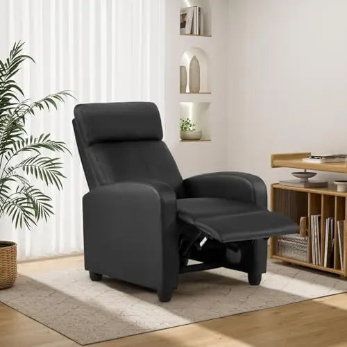 BestMassage Modern Wingback Sofa PU Black Reclining Chair Lumbar Support Home Theater Seating Massage Function for Living Room
