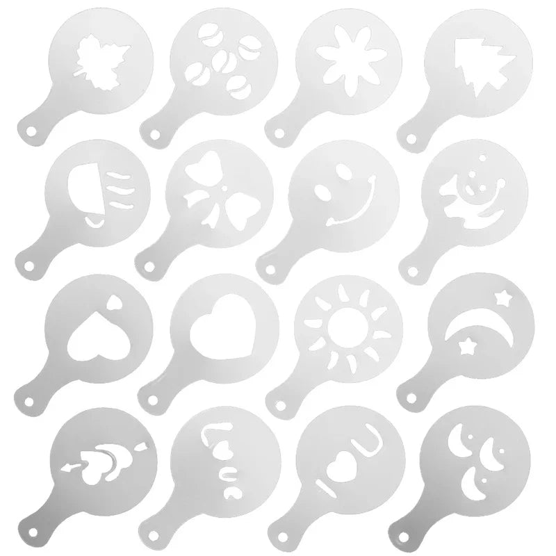 Coffee Barista Tools 16 Pcs Plastic Milk Foam Decorating DIY Latte Art Coffee Stencils Mold Set