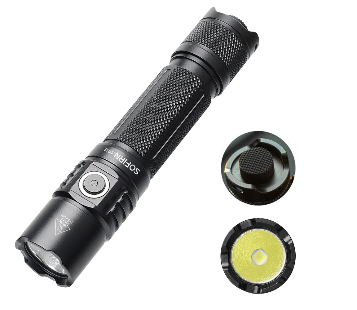 Powerful 3800lm USB C Rechargeable Tactical Flashlight Torch Light SP35T Dual Switch Aluminum Alloy Lamp Body 21700