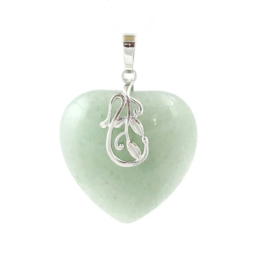HZ Natural Green Aventurine Chakra Healing Crystal Stone Heart Shape Pendant Women Fashion Necklace Rose Quartz Heart Jewelry