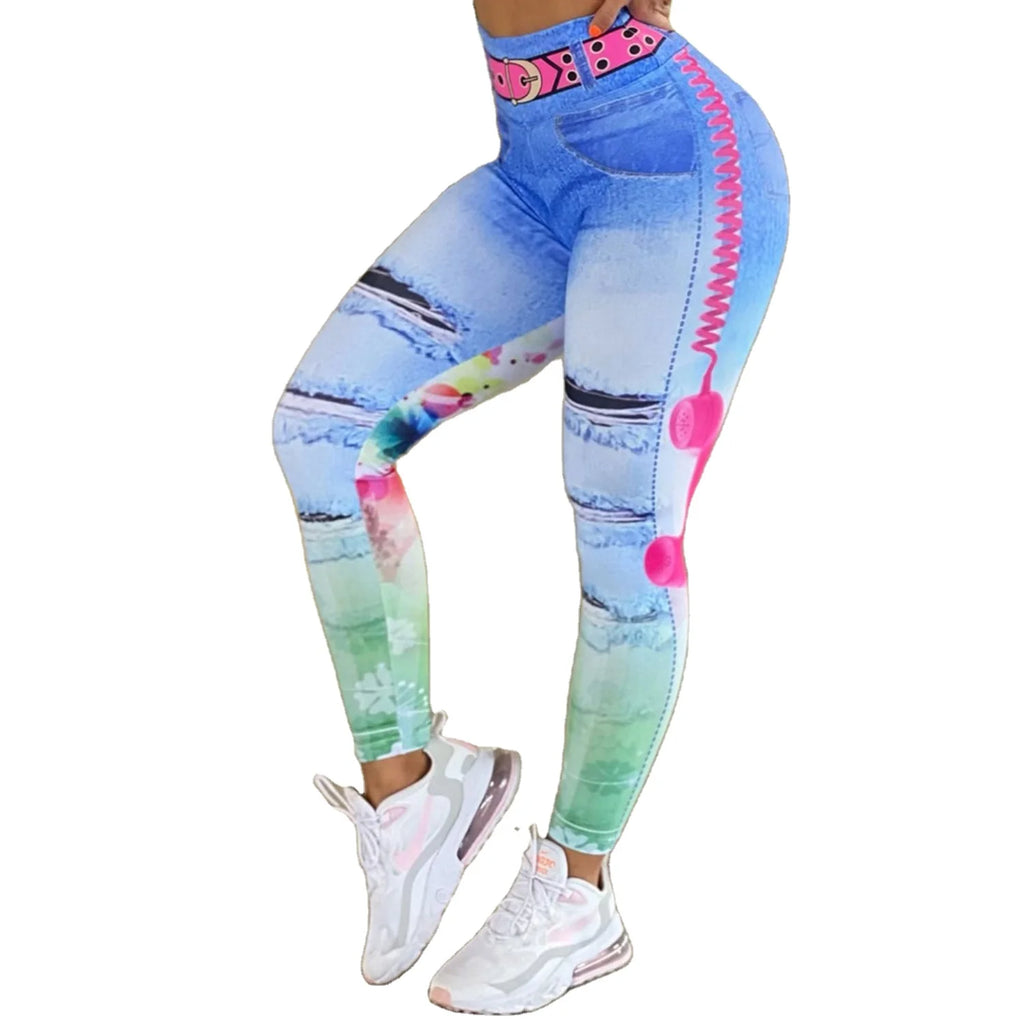 Factory Customize Double Brushed 92% Polyester 8% Spandex Printed Women Mid Waist Running Sport Workout Leggings
