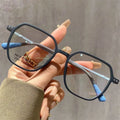 Ins Style Color Stitching Polygon Thin TR90 Semi-Titanium Temple Square Eyeglasses Ultra Light Anti-Blue Light Unisex Eyewear