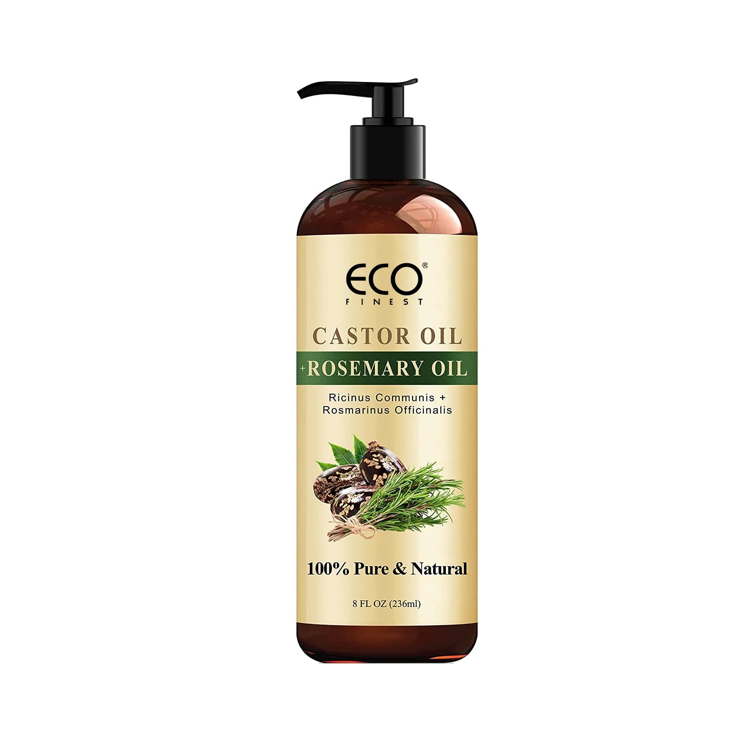 Organic Castor & Rosemary Essential Oil for Hair Growth & Eyelashes-100% Pure Natural Herbal Carrier Oil 236ml