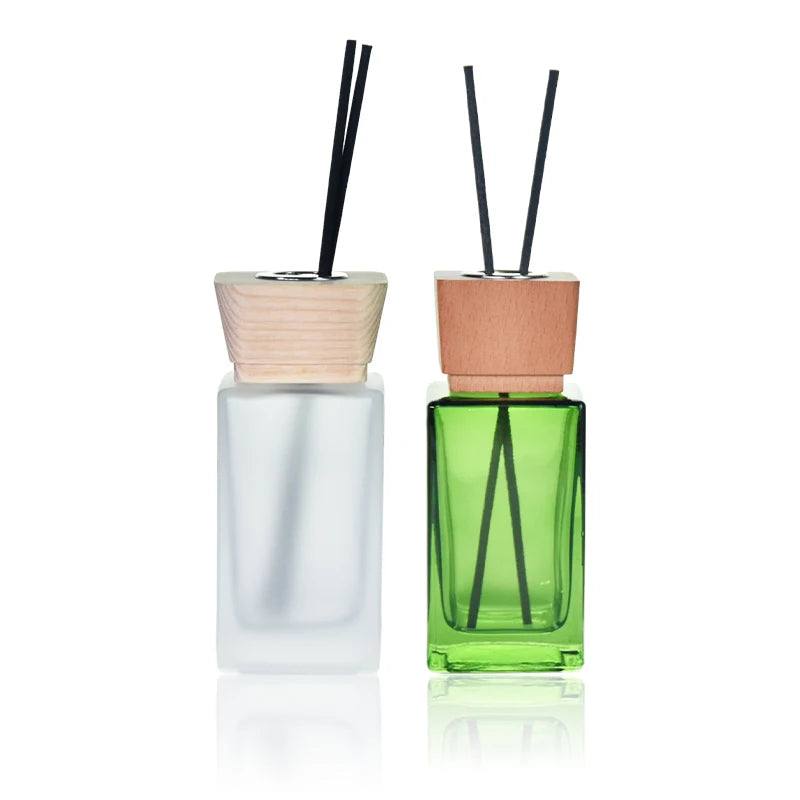 Wholesale 150ml 500ml Square Luxury Black Amber Frosted Glass Fragrance Empty Glass Bottle for Reed Diffuser With Wooden Lids