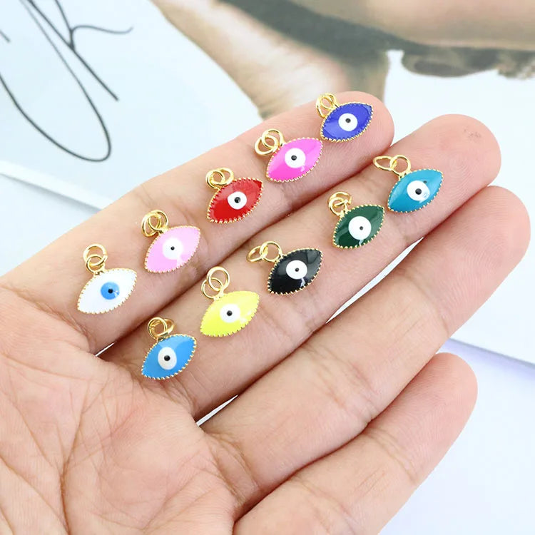 JS1612 Mini Small Tiny Autumn Jewelry Supplies Colorful Multicolor Enamel 18k Gold Evil Eyes Charm Pendants