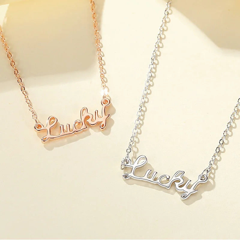 Fine Jewelry Necklace 925 Sterling Silver Cable Cross Chain Name Plate  Alphabet Letter Lucky Charm Necklace
