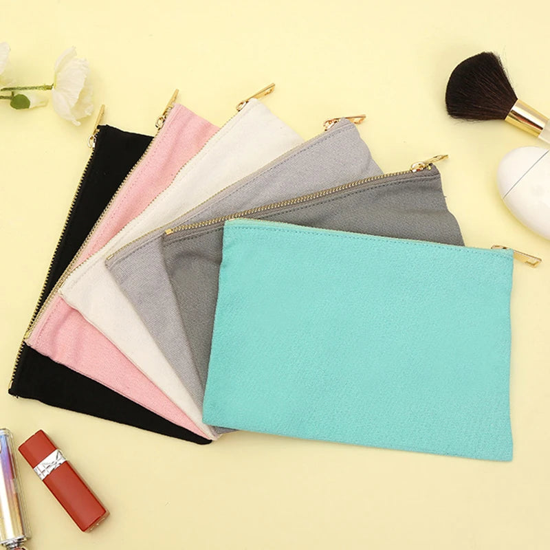 Eco Friendly Custom Blank Zipper Pouch Make up Bags Plain Cotton Canvas Makeup Cosmetic Bag With Logo