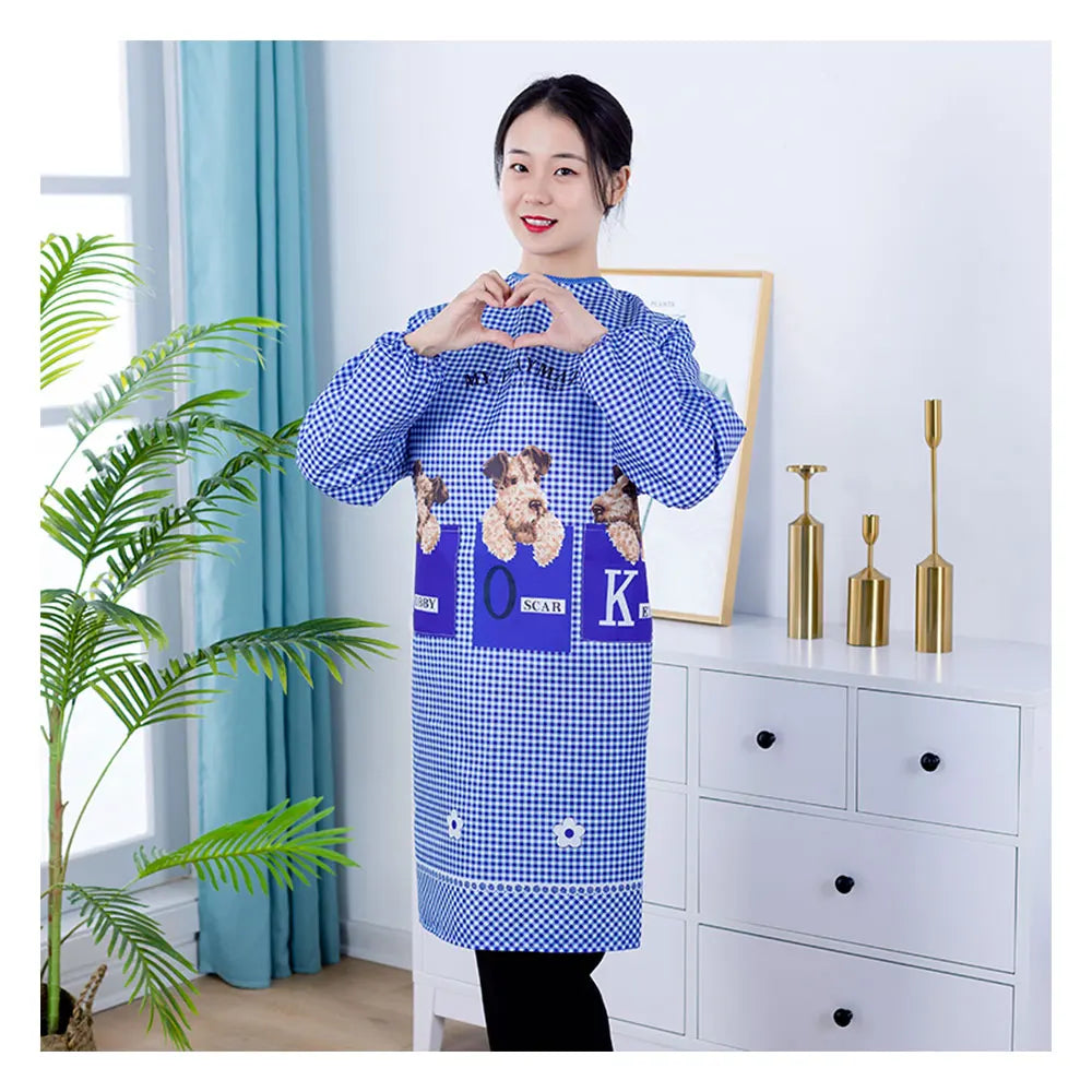 Fashion Long-sleeved Waist Apron Reusable Durable Waterproof Soft Anti-wear Machine Washable Inverted Gown for Adults Unisex