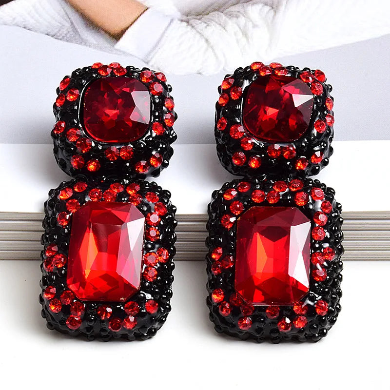 Wholesale New Rectangle Big Bright Fashion Pendant Crystal Jewelry for Women Rhinestone Dangle Drop Earrings