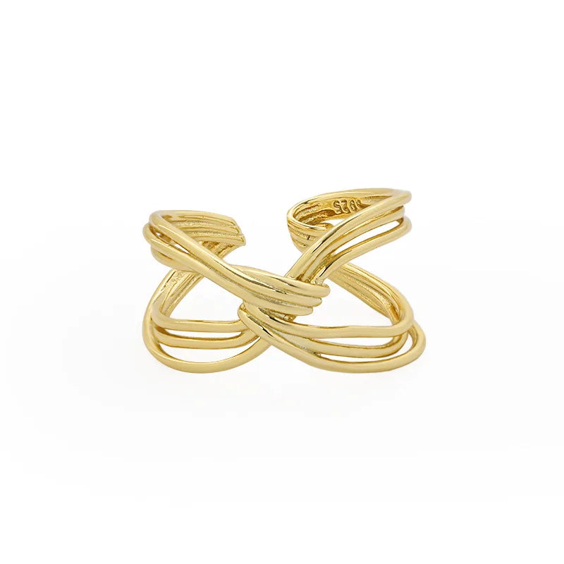 925 Sterling Silver Spiral Adjustable Twisted Rope Knot Rings 18K Gold Plated Platinum Women's Wedding Anniversary Jewelry