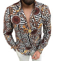 European American Men Shirts Fashion Print Casual Shirt Single-Breasted Cardigan Long Sleeve Men Shirt