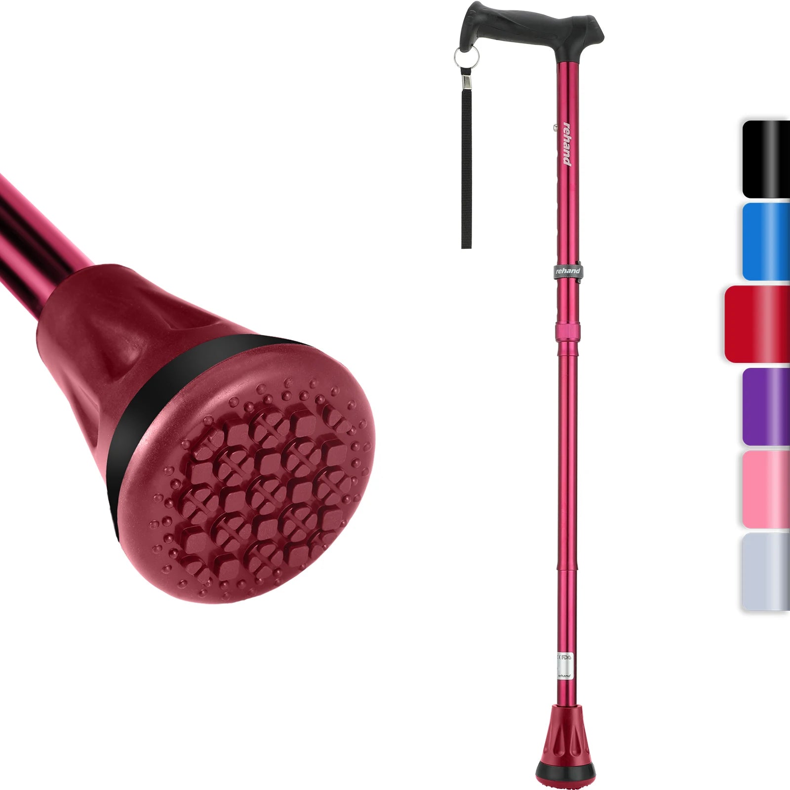 Rehand Adjustable Foldable Aluminum Cane with Crutch Size (78-96cm) for Elderly Use-Multi-Purpose Medical Walking Aid