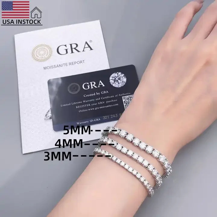Tianyu Gems 5 mm Fine Jewelry Men 925 Sterling Silver Chian Women 18k Gold Plated Diamond Moissanite S925 Tennis Bracelet