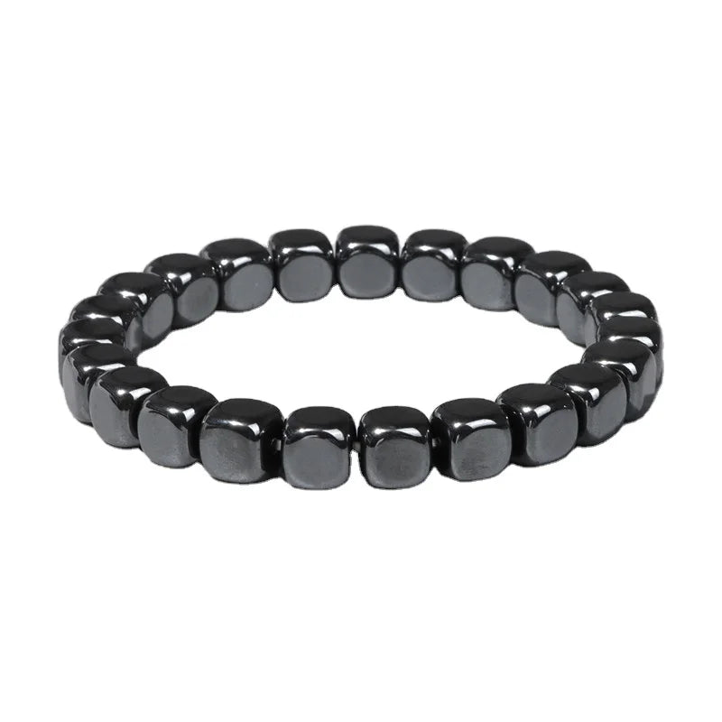 Classic 8mm Black Hematite Beaded Bracelet Elastic Round Natural Stone Bracelet for Men Women Business Gift