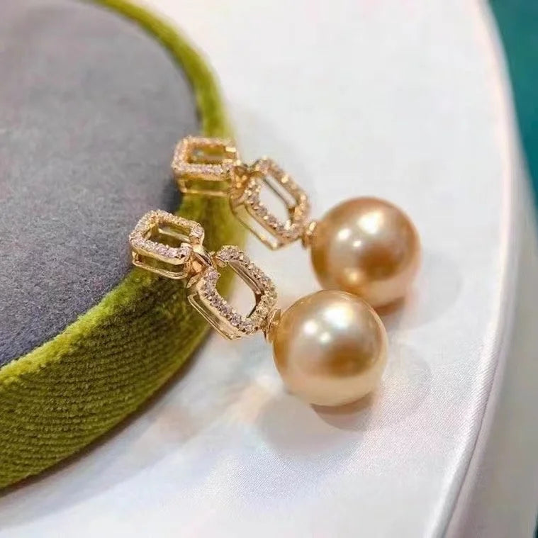 E1051 9-10mm DIY Natural Freshwater Pearl Charm Earrings Mounting Accessory 925 Sterling Silver Gold Plated  Jewelry for Women