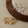 New Fashion Real Gold Plated Brass Two-Tone Heart Bow Knot Stud Earrings for Women Wedding & Anniversary Gift DOZM