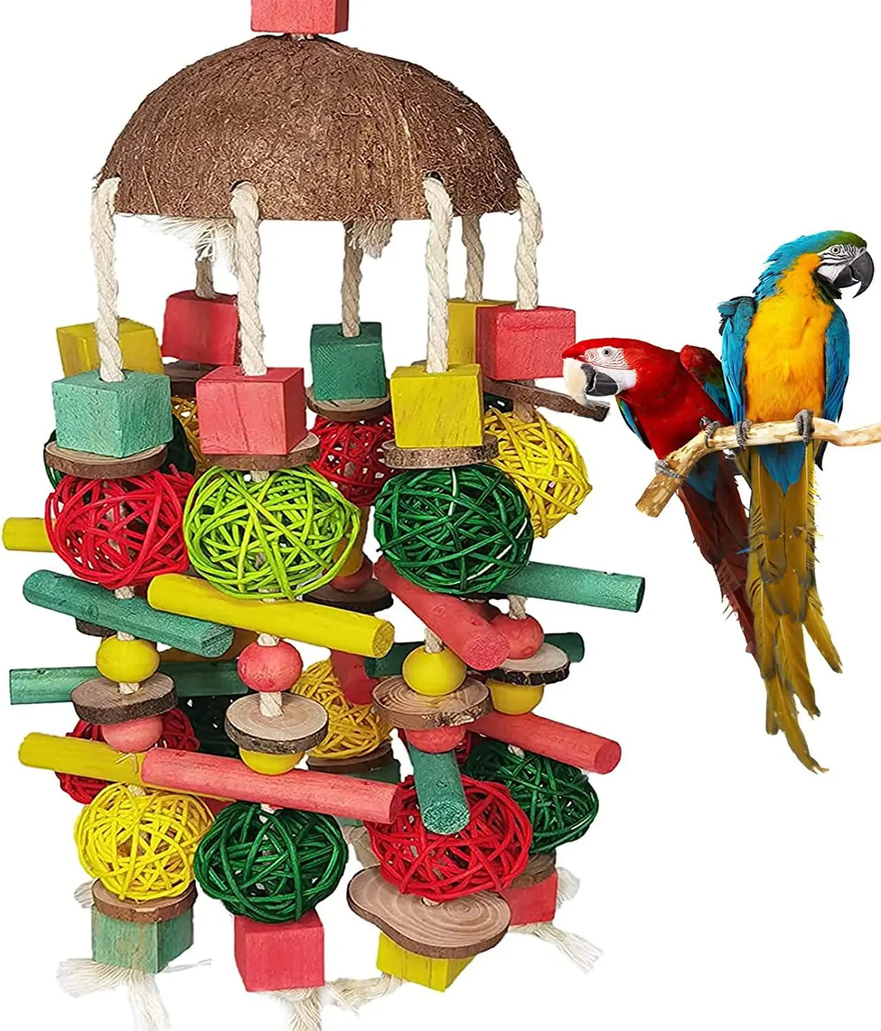 Pet Interactive Movement Toys Large Parrots' Favourite Coconut Shell Colored Rattan Ball Handcrafted Wooden Bird Toy Pets