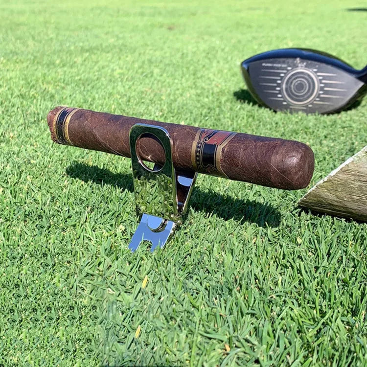 Custom Logo Multifunctional Golf Green Fork Durable Metal with Removable Ball Marker & Cigar Holder Stylish Golf Training Tool