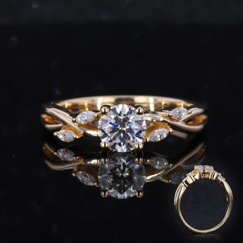 Starsgem Round Brilliant Cut Moissanite Gemstone Customized 10K Yellow Solid Gold Ring