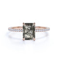 Natural Black Rutilated Quartz Wholesale Jewelry 925 Sterling Silver Emerald Cut Engagement Wedding Ring