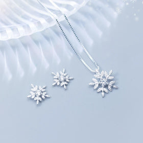 Daidan Elegant Silver Plated Snowflake Ladies Christmas Zirconia 925 Silver Christmas Jewelry Sets