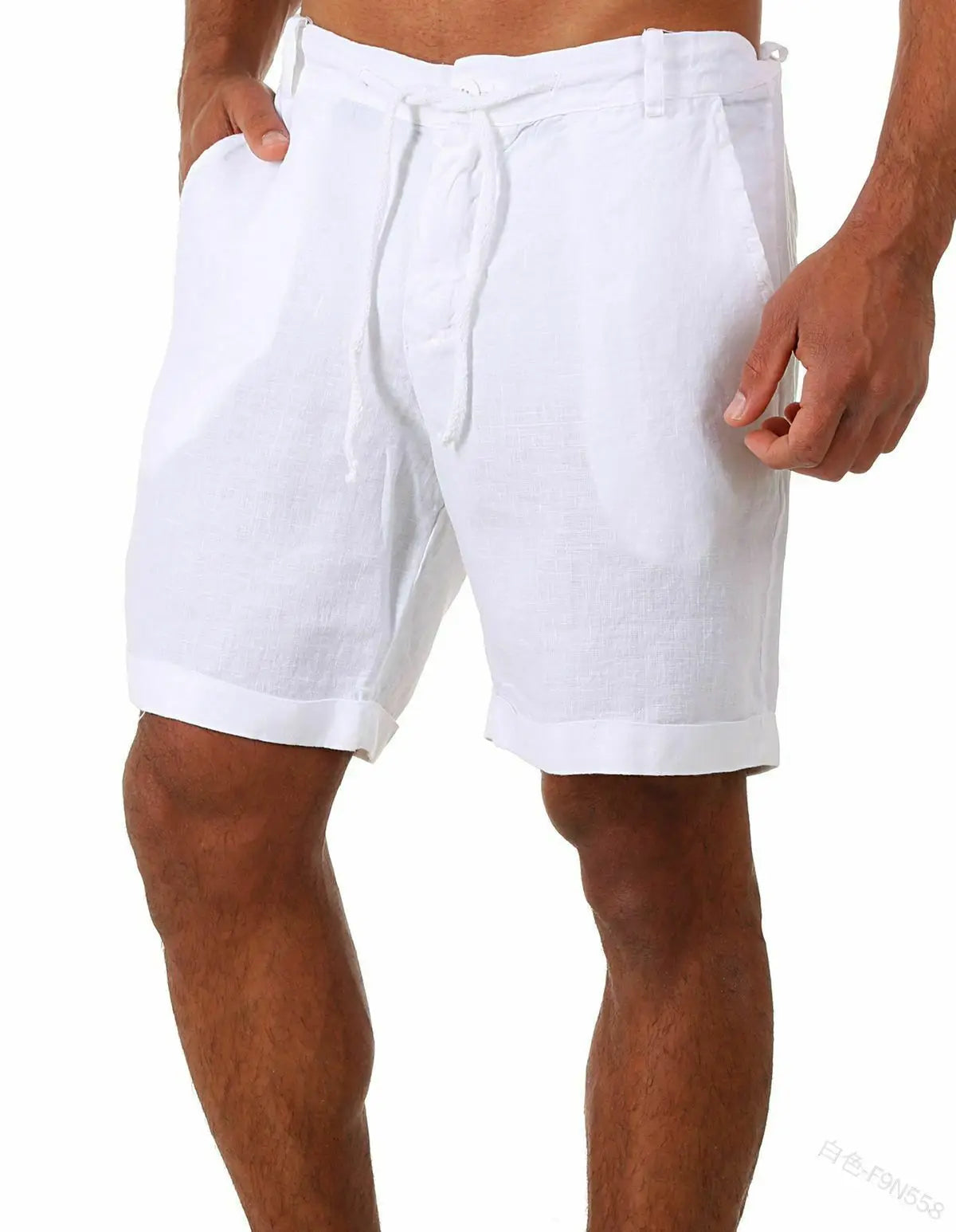 Men Casual Breathable Cotton Trendy Fashion Solid Pants Wholesale Drawstring Cotton Linen Shorts