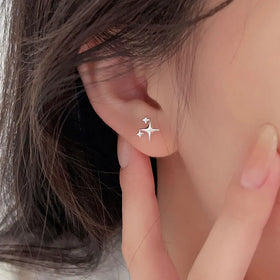 Tiny Sparkling Starburst Stud Earrings 925 Sterling Silver Minimalist Star Earrings for WomennDainty Everyday Jewelry