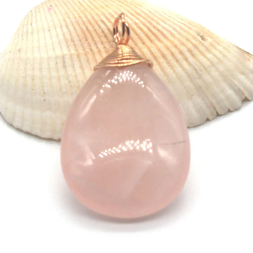 HY Polished Crystal Crafts Natural Crystal Collection Dorp Shape rose quartz Healing Crystal Pendant Necklace Jewelry