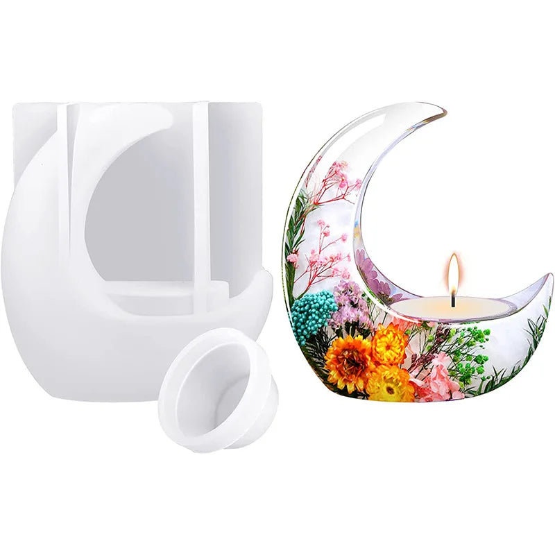 Creative 3D Half Moon Candlestick Holder Mold DIY Silicone Resin Gypsum Pendant Mold for Cake Tools