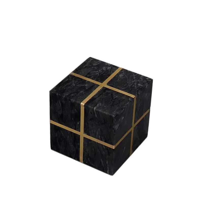 Black Marble Stone Bookend Crafts and Crystal Resin Mixing Paint Cube Paperweight With Brass Copper Inlay