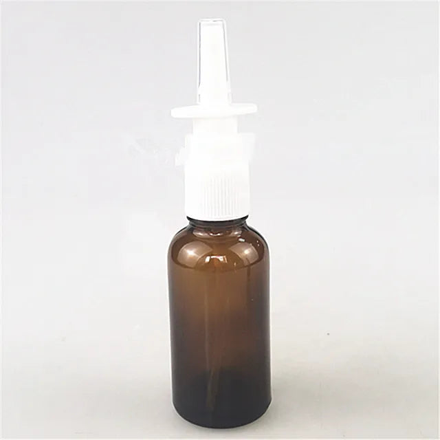10 ml 30 ml Empty Amber Reusable Nasal Spray Glass Bottles with Long White Pump