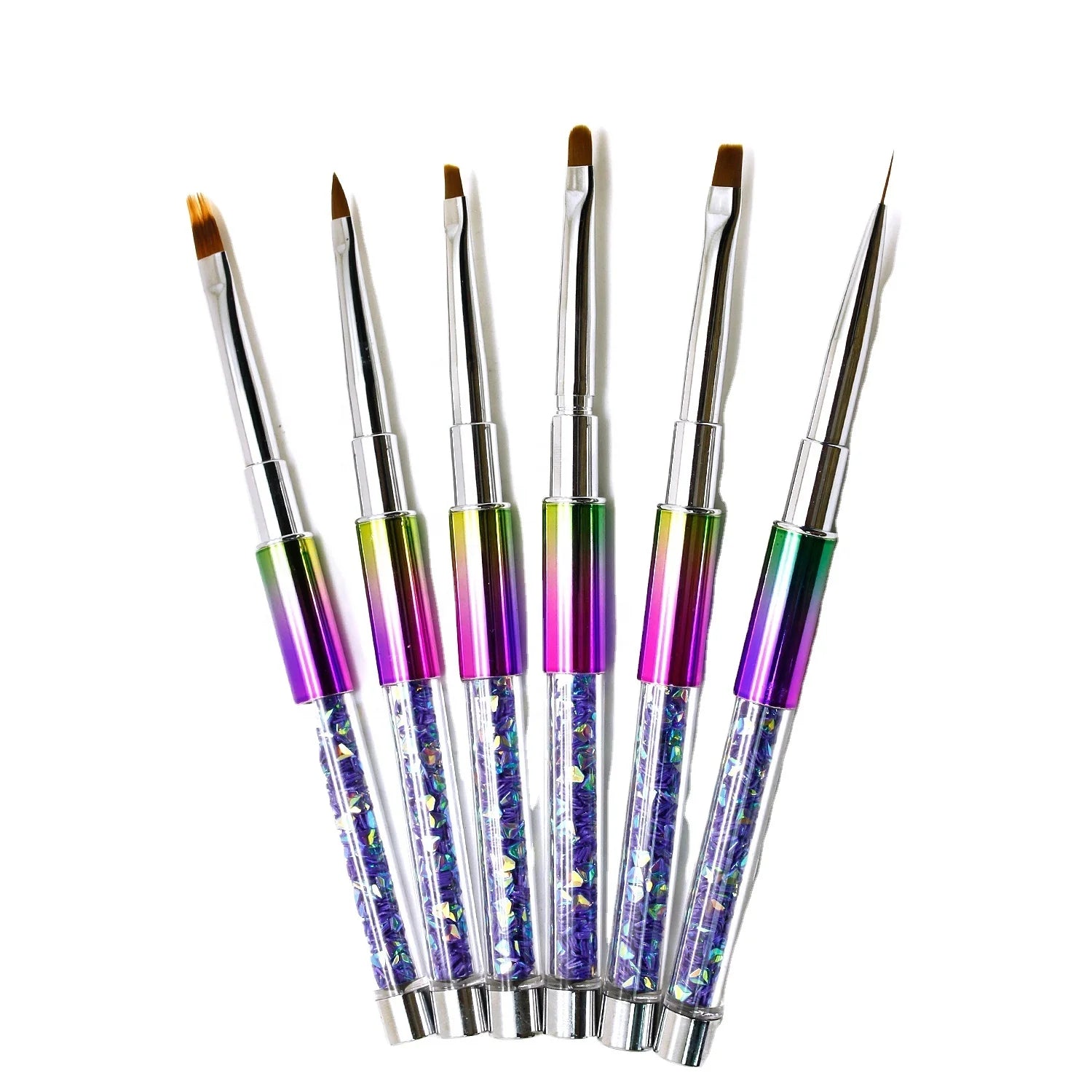 2025 Ombre Handle With Shiny Sequins Liner Painting Drawing Pens Gel Oval Flat Double Layer Nail Brush for Beauty Nail Art