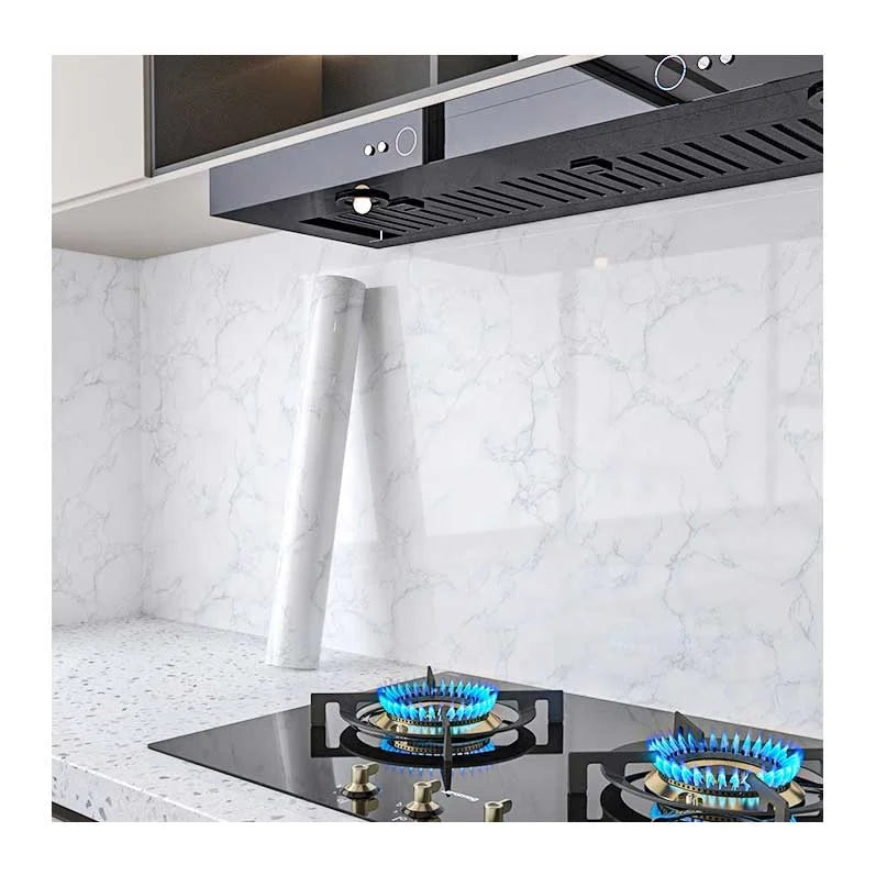 White Marble Gray Waterproof Kitchen Bathroom Peel and Stick Wallpaper Sticker Glossy Self Adhesive Vinyl Modern PVC 3D Surface